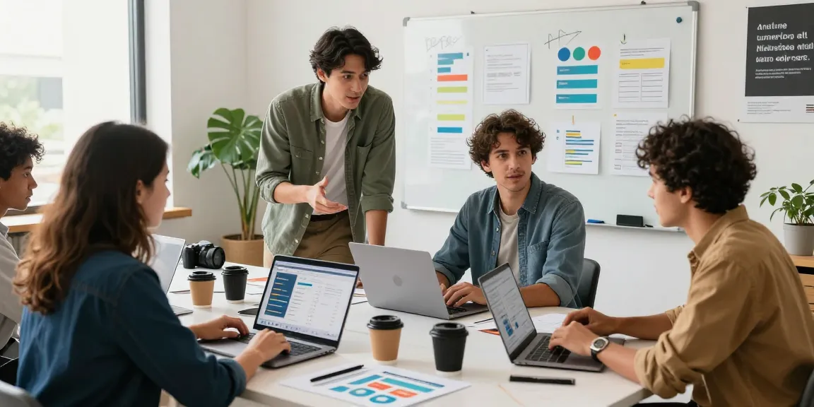 Collaborative digital marketing team brainstorming at https://www.www456bd.com/ in a vibrant office setting.