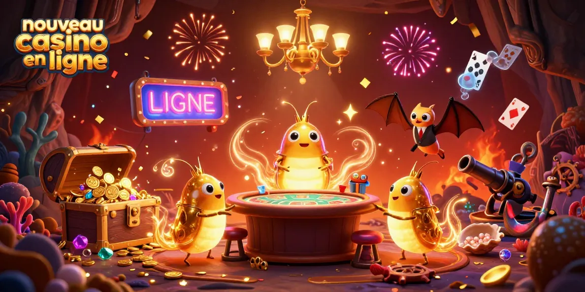 Illustration d'un nouveau casino en ligne avec des vers luisants illuminant une salle de jeu sous-marine.