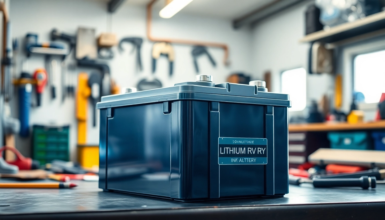 Highlighting lithium RV batteries in a workshop, showcasing advanced design and technology for RV enthusiasts.