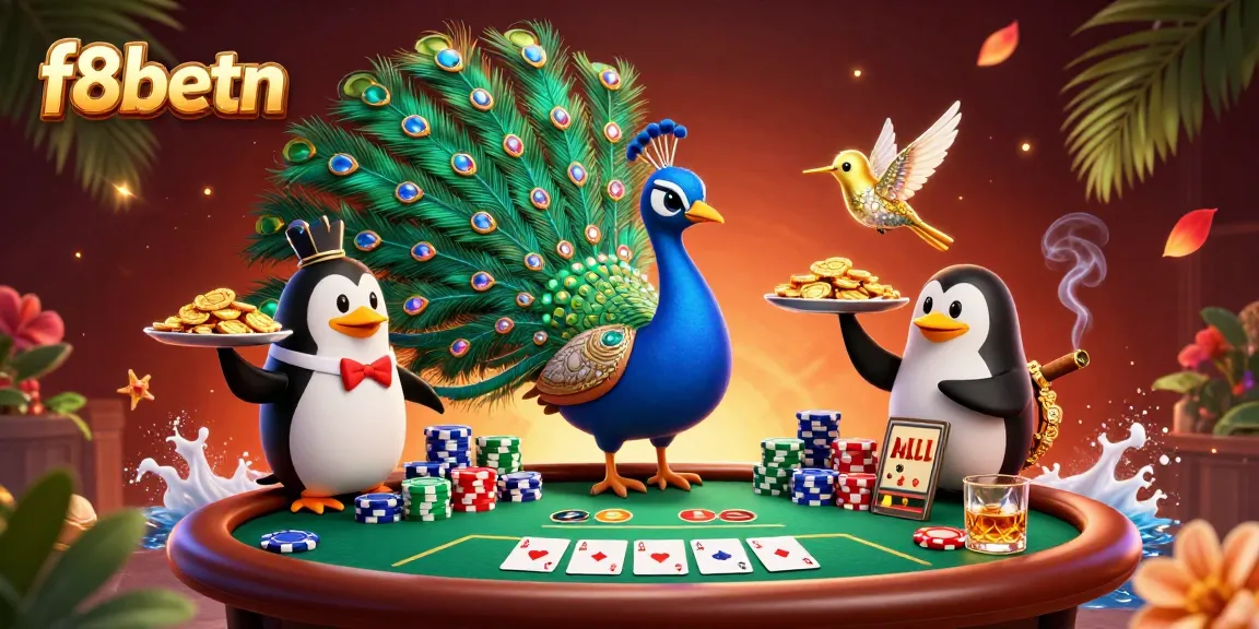 Discover the enchanting world of F8BETN, where the aristocratic peacock and a butler penguin bring poker to life.