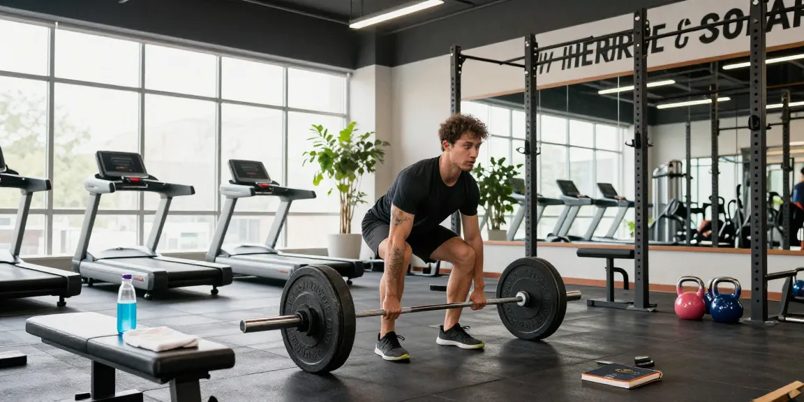 Driada Shop's fitness training scene showcasing a dedicated individual lifting weights in a modern gym environment, symbolizing strength and health.