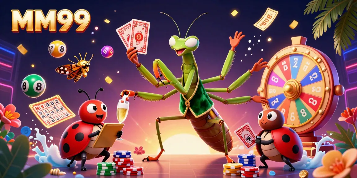 Experience the thrill of MM99 with vibrant lottery balls and dynamic casino elements in this lively illustration.