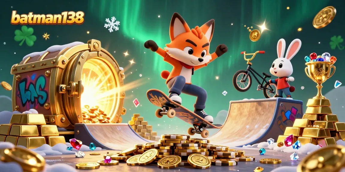 Experience the thrill with batman138, as the fox and rabbit perform epic stunts surrounded by dazzling casino treasures.