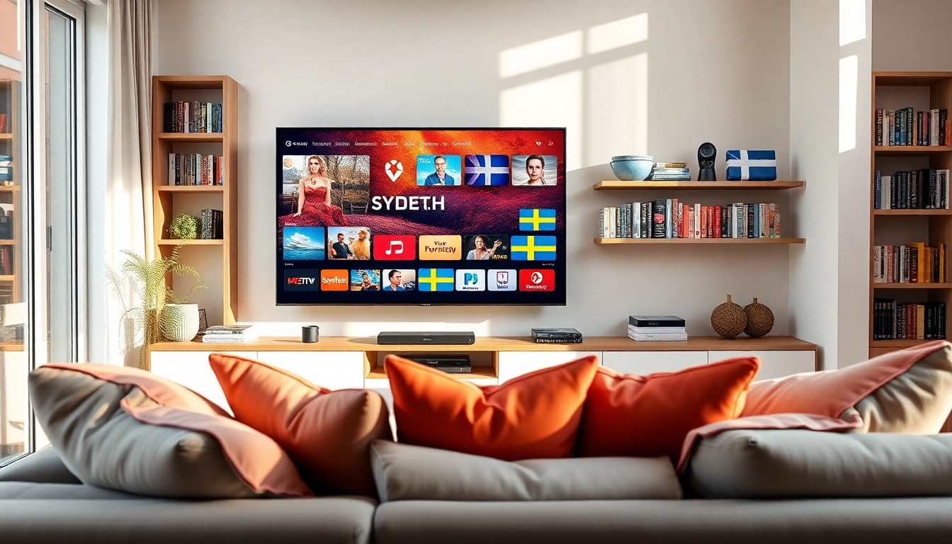 Engaging scene of IPTV Sweden streaming in a cozy living room with vibrant content.