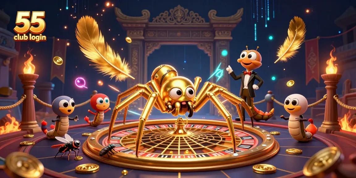 Engage with 55 club login through this vibrant 3D casino scene featuring bold game elements.