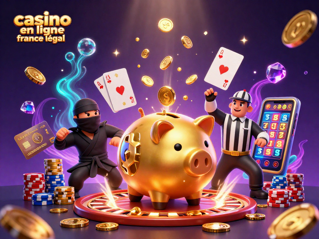 Explorez le casino en ligne france légal avec notre illustration dynamique de jeux et de gains.