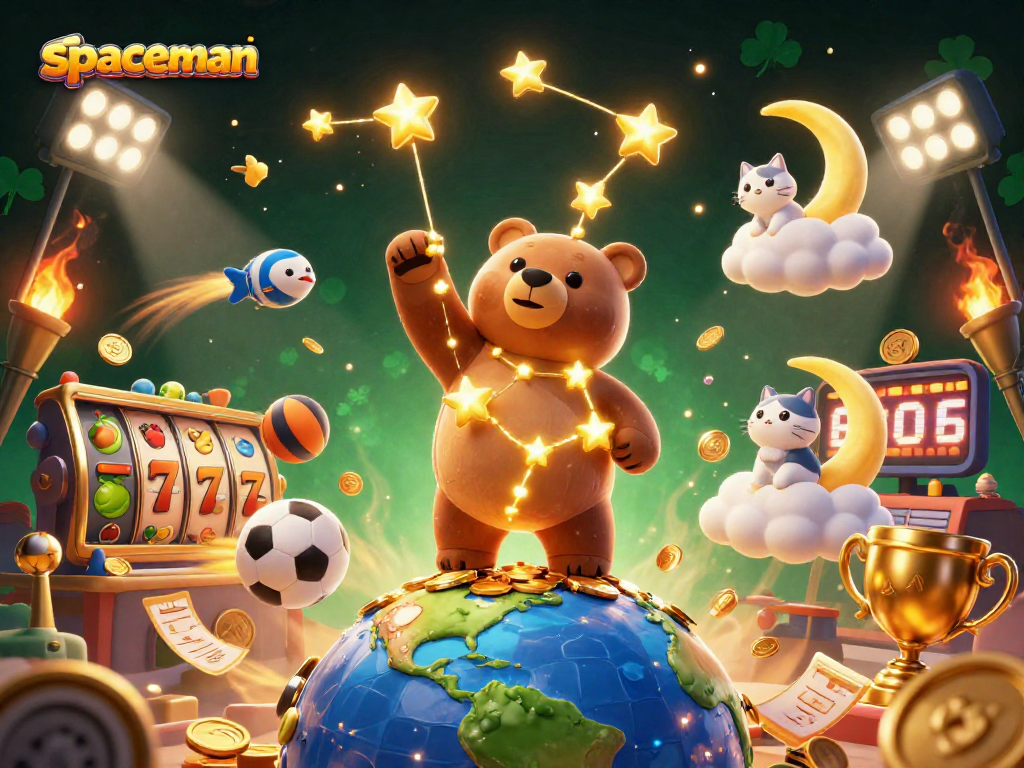Engage with the spaceman slot to win coins and sports-themed rewards in a vibrant casino scene.