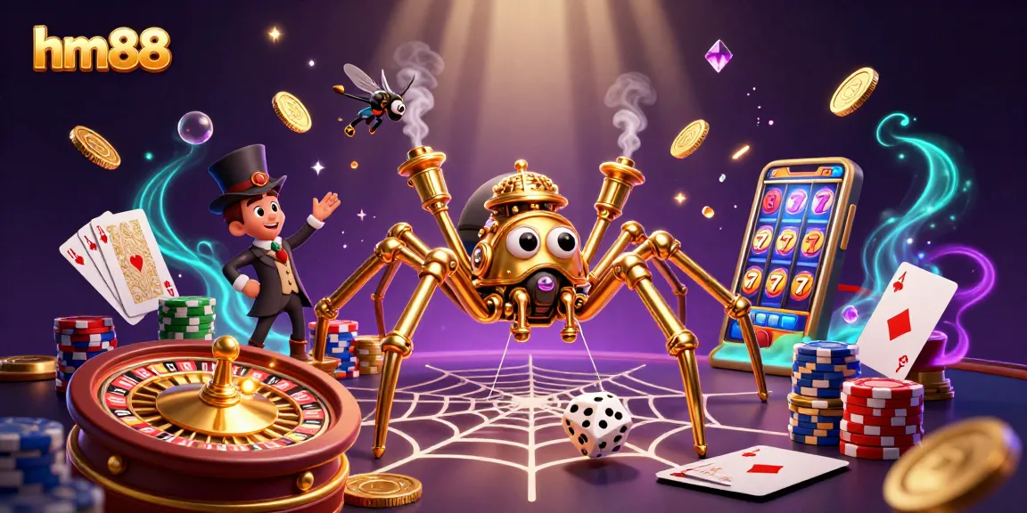hm88 offers captivating gaming experiences with a steampunk theme featuring golden spiders and rolling dice.