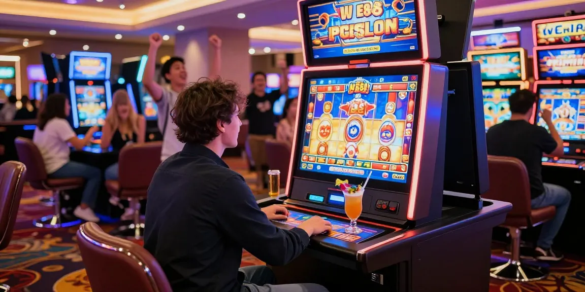 The excitement of we88 PGSLOT in a lively casino setting with vibrant games and friends cheering on players.