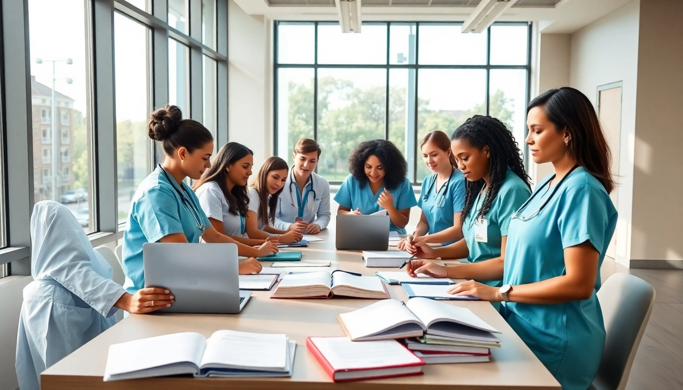 Nursing students in Houston Trusted Nclex review center collaborating and studying together.
