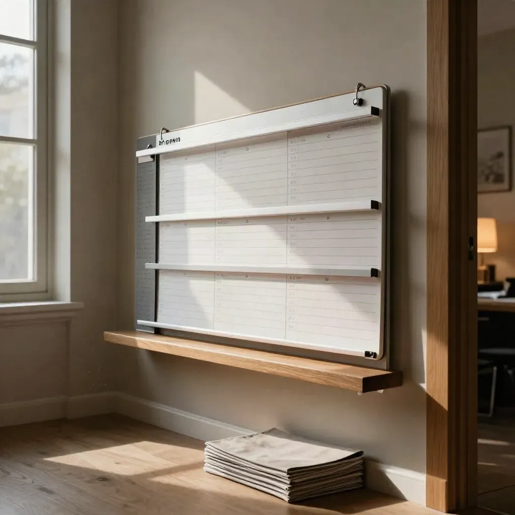 Quiet office planning rail with tabs and monthly blocks in warm afternoon light.