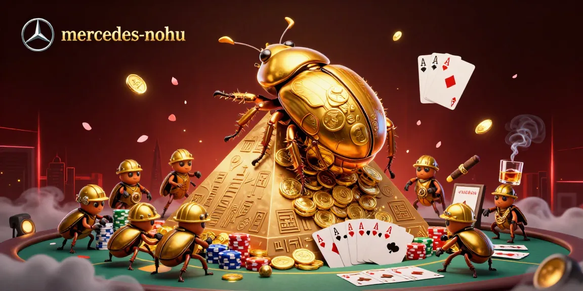 Experience thrilling gameplay at mercedes-nohu while the golden beetles gather coins around a vibrant poker table.