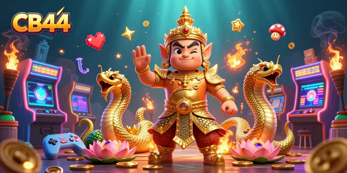 Experience the excitement of CB44 with vibrant game elements and friendly guardians in an immersive casino setting.