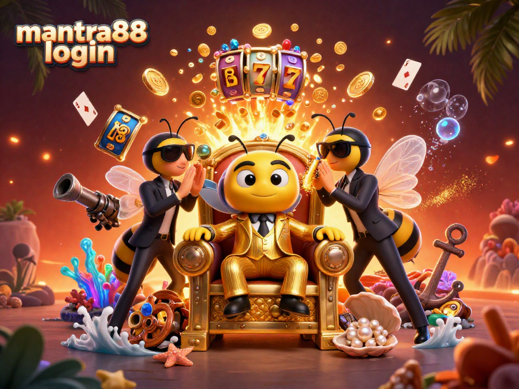 Engage with mantra88 login through an exciting casino scene featuring a bumblebee mob boss.