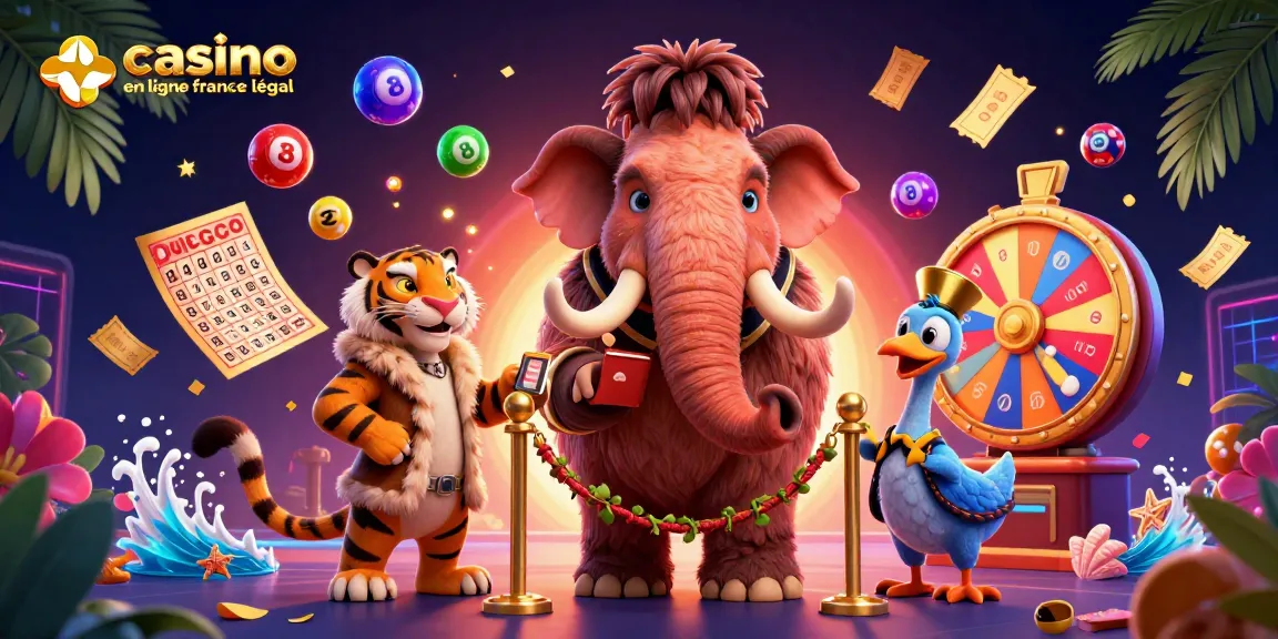 Participation au casino en ligne France légal avec un mammouth de sécurité et un tigre VIP.