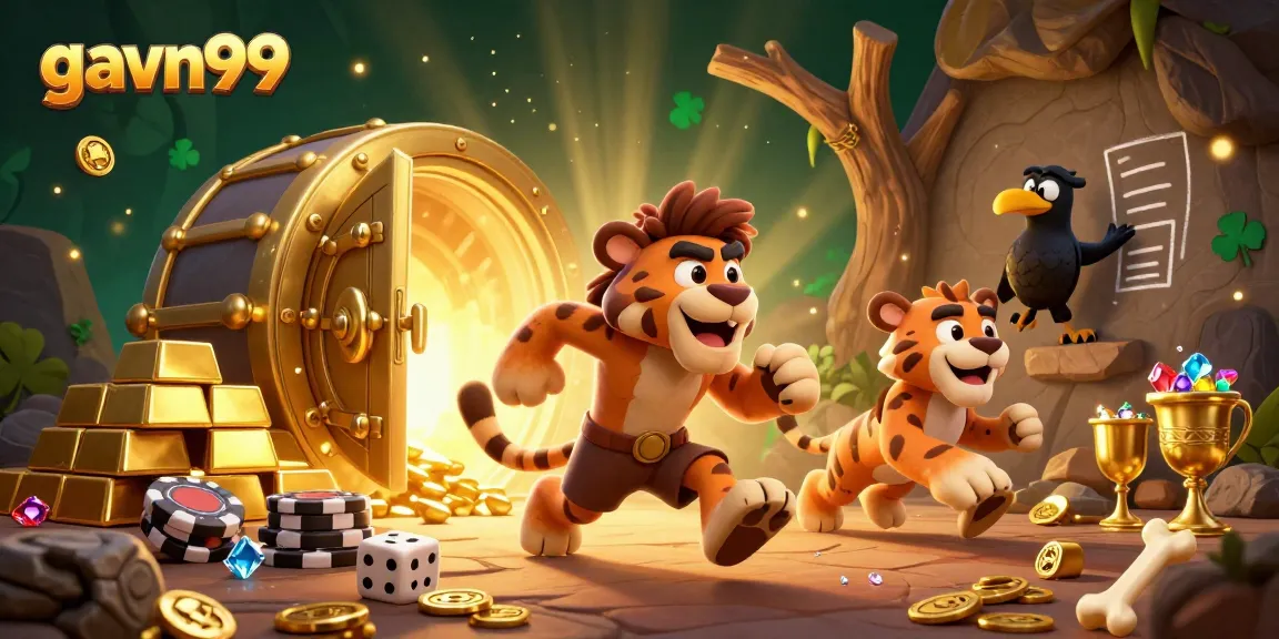 Experience the thrilling excitement of gavn99 in a dynamic prehistoric casino scene with brilliant treasures.