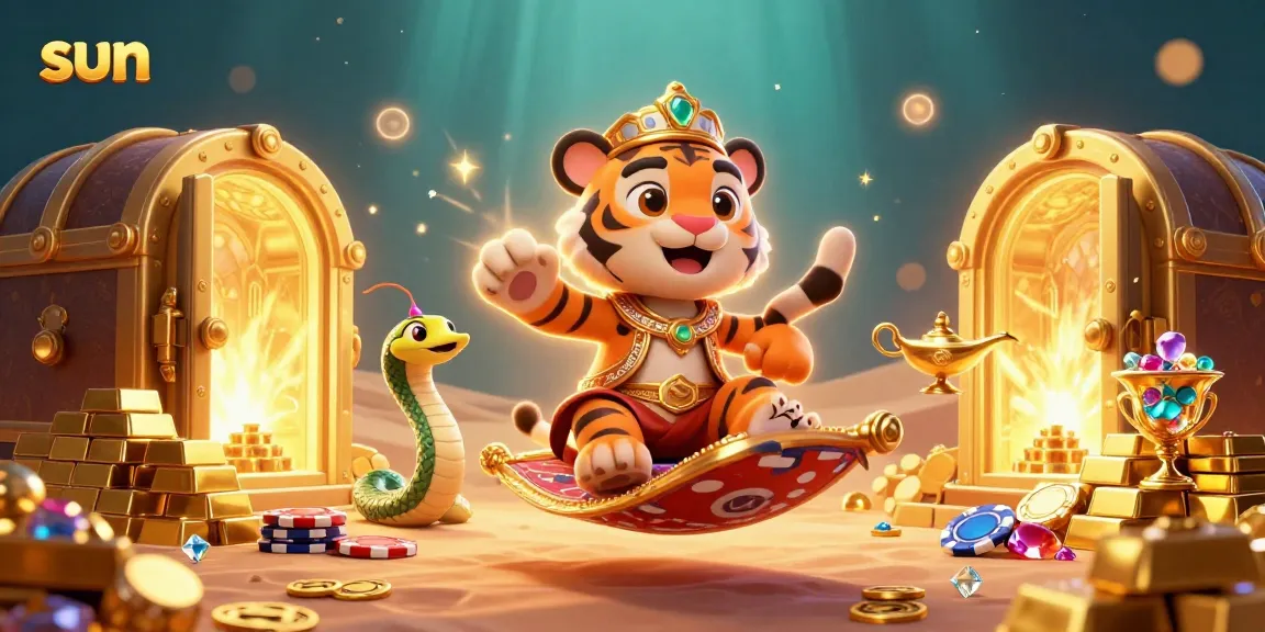 Experience sun-soaked casino magic with a tiger sultan on a carpet of poker chips.