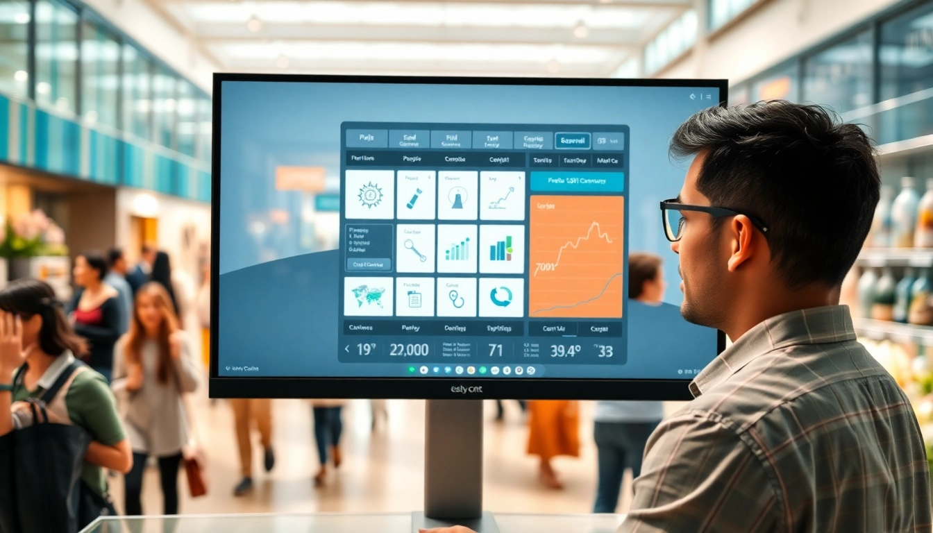 Engaging image showcasing people counting software interface being used in a dynamic retail setting.