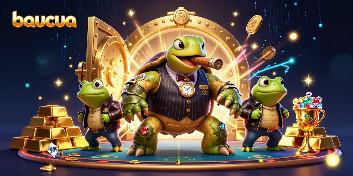 Bet on baucua as a cartoon turtle in a mobster suit and bullfrog enforcers light up the casino floor.