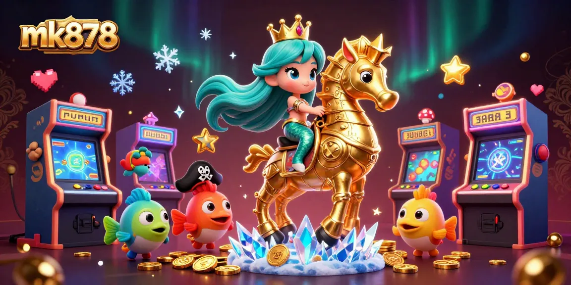 Experience excitement at mk878 with a vibrant 3D scene showcasing a mermaid princess and casino elements.