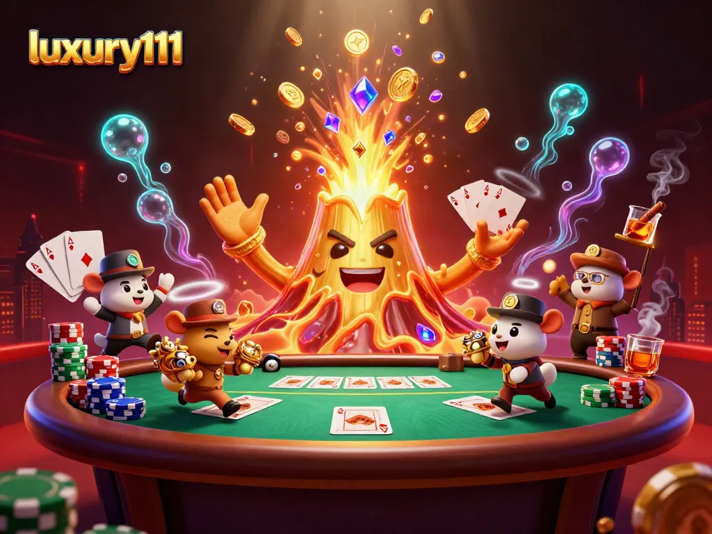 Win big at luxury111 with a vibrant casino scene of triumph featuring treasure and poker