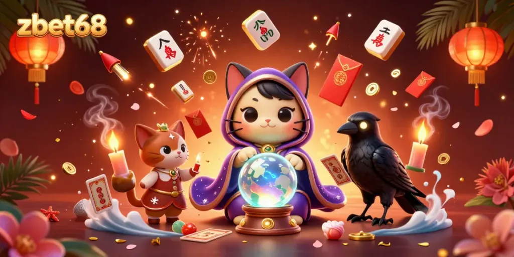 Engage with exciting zbet68 gambling experiences surrounded by mystical characters and casino elements.