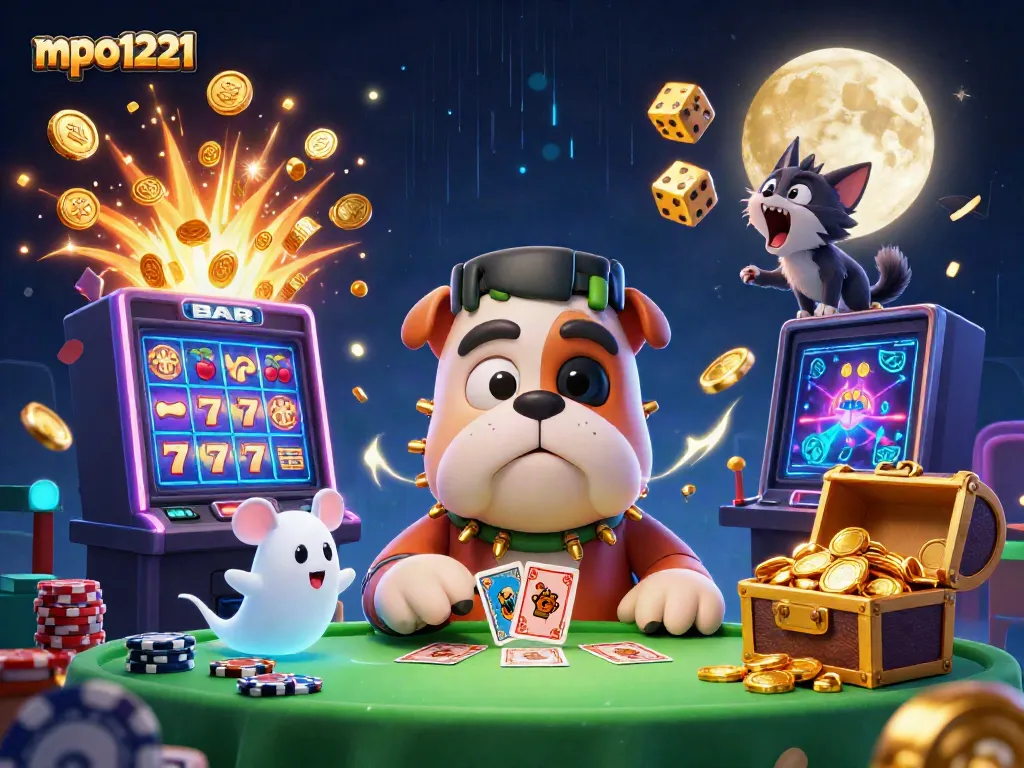 Experience exhilarating card games with mpo1221 in a spooky casino setting featuring unique characters.