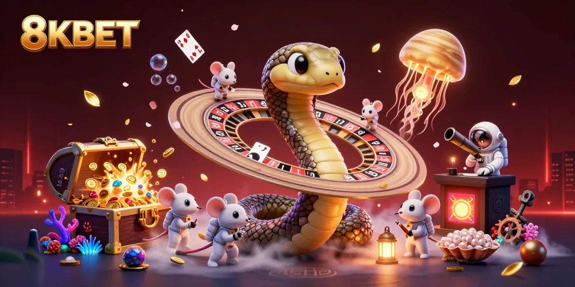 Experience the thrill of 8KBET as astronauts triumph over cosmic gambling in a vibrant 3D scene.