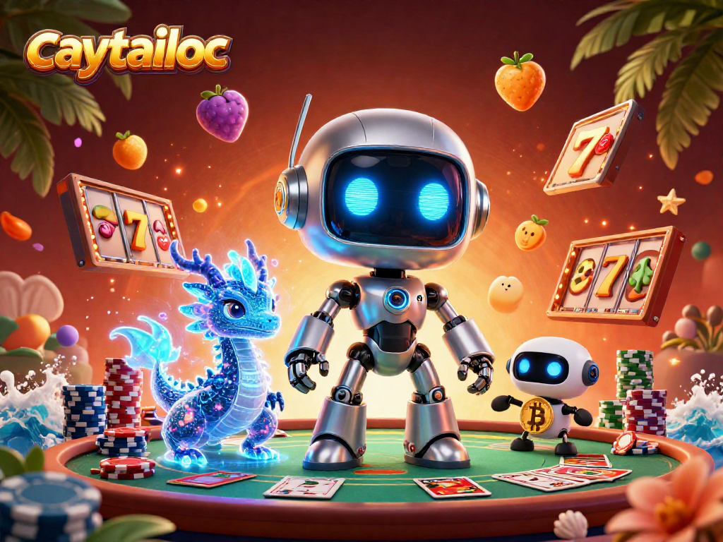 Engage with caytailoc to play thrilling slots, featuring vibrant characters amidst rich casino elements.