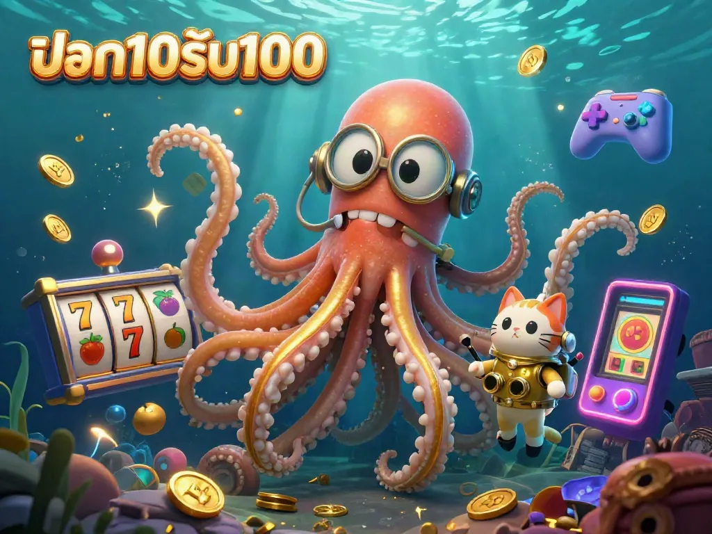 โปรฝาก10รับ100 สัมผัสประสบการณ์การเล่นเกมสล็อตอย่างแท้จริงกับการผจญภัยของปลาหมึกยักษ์และแมวในชุดดำน้ำ