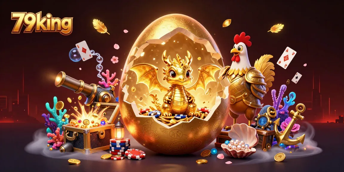 Engage in exciting gambling action with 79king as the golden dragon guards treasures of poker chips and coins.