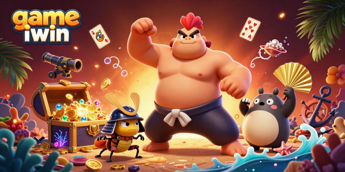 Experience the excitement of game iwin with a vibrant 3D illustration featuring dynamic casino elements and colorful characters.