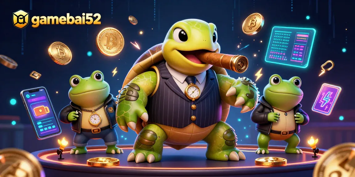 Experience thrilling gameplay with gamebai52's unique 3D casino scene featuring whimsical characters and digital elements.