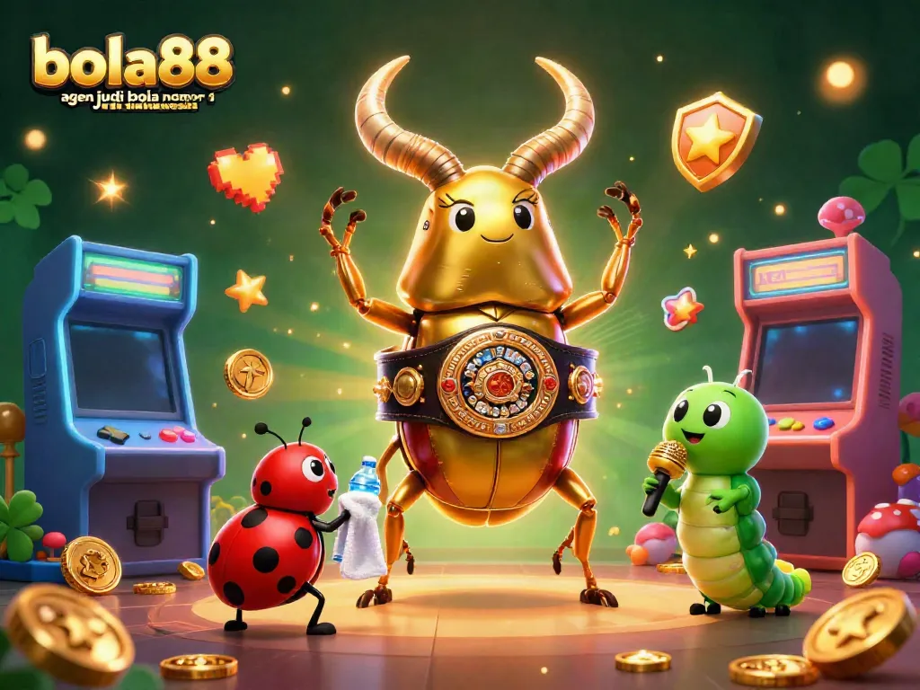 Engage with bola88 agen judi bola nomor 1 di indonesia through an exhilarating 3D casino showdown scene with vibrant arcade elements.