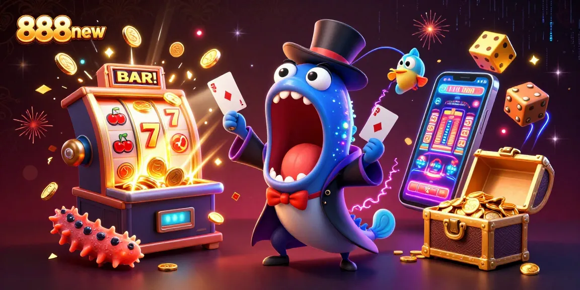Experience brilliant jackpots and exciting gameplay with 888new through this captivating casino illustration.