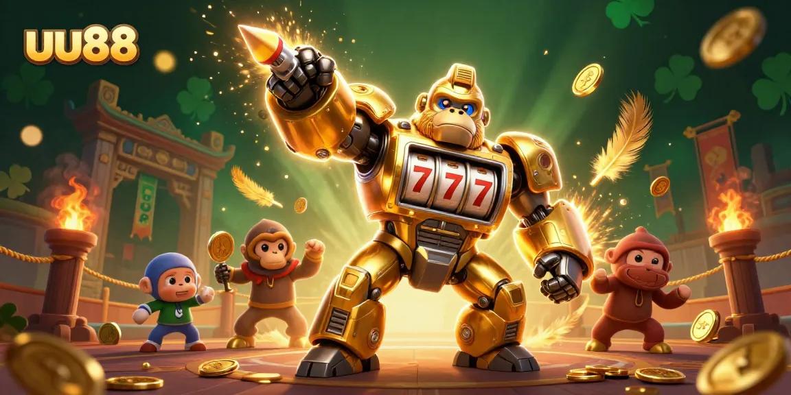 Experience thrilling wins with uu88's golden gorilla mech and dynamic casino elements in action.
