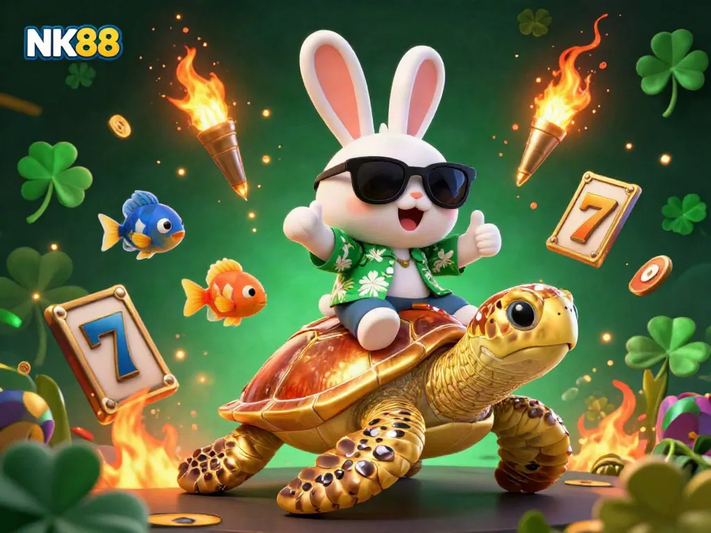 Experience thrilling gameplay at NK88 with exciting slots and jackpots illustrated in a vibrant 3D scene.