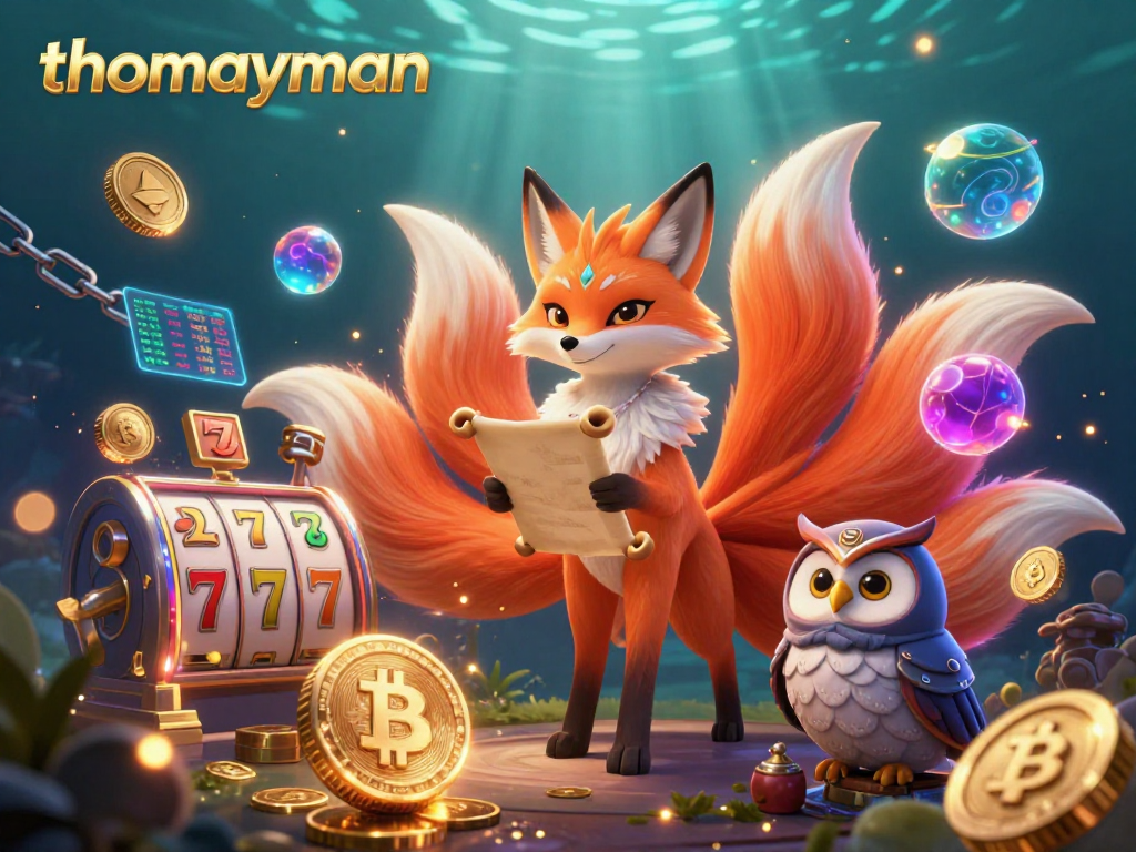 Experience thrilling gameplay with thomayman as you spin the reels for big wins in this vibrant casino illustration.