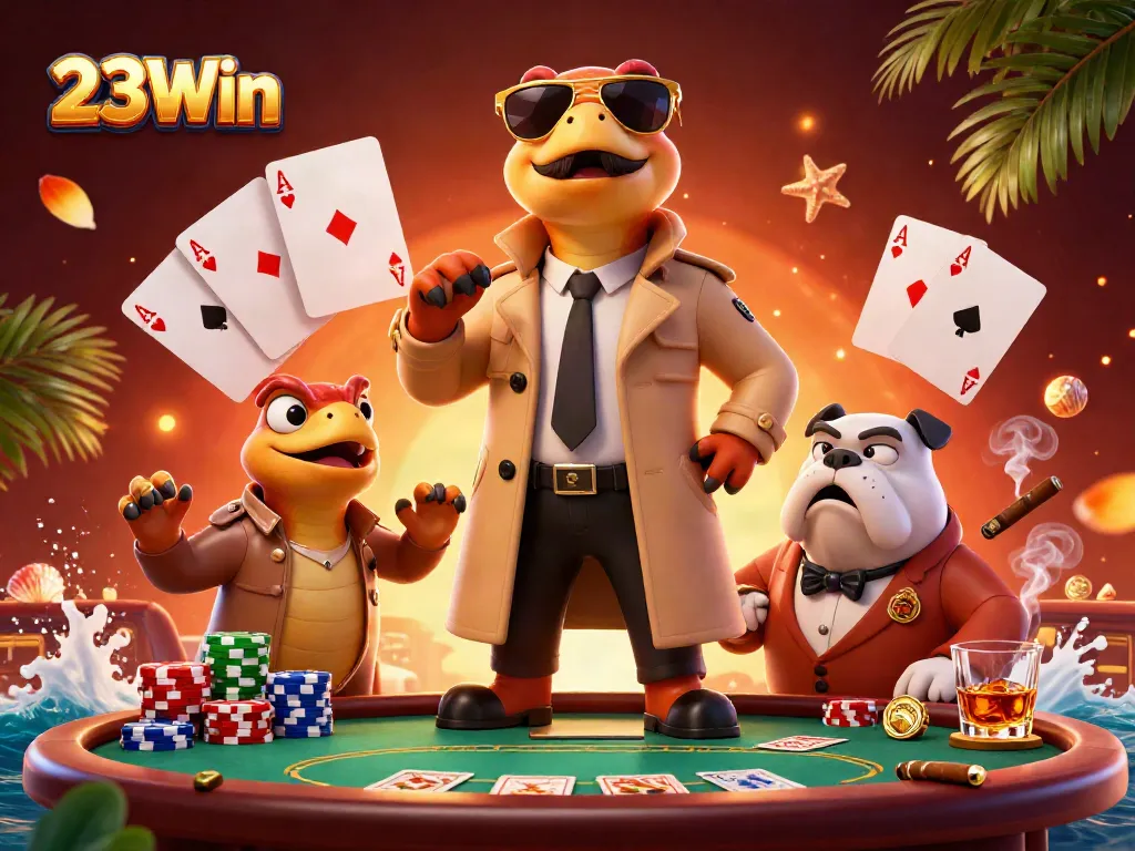 Experience 23Win in ultra-detailed 3D art, featuring raptors disguising to access the casino VIP area.