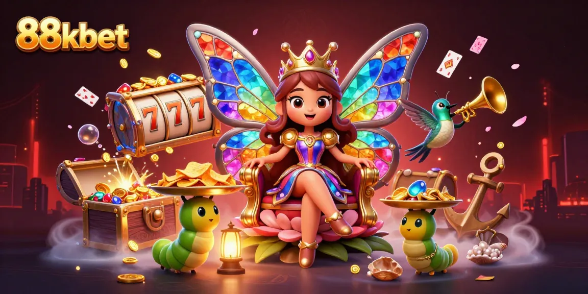 Engage in thrilling gaming experiences at 88kbet, showcasing vibrant slot reels and colorful gems.