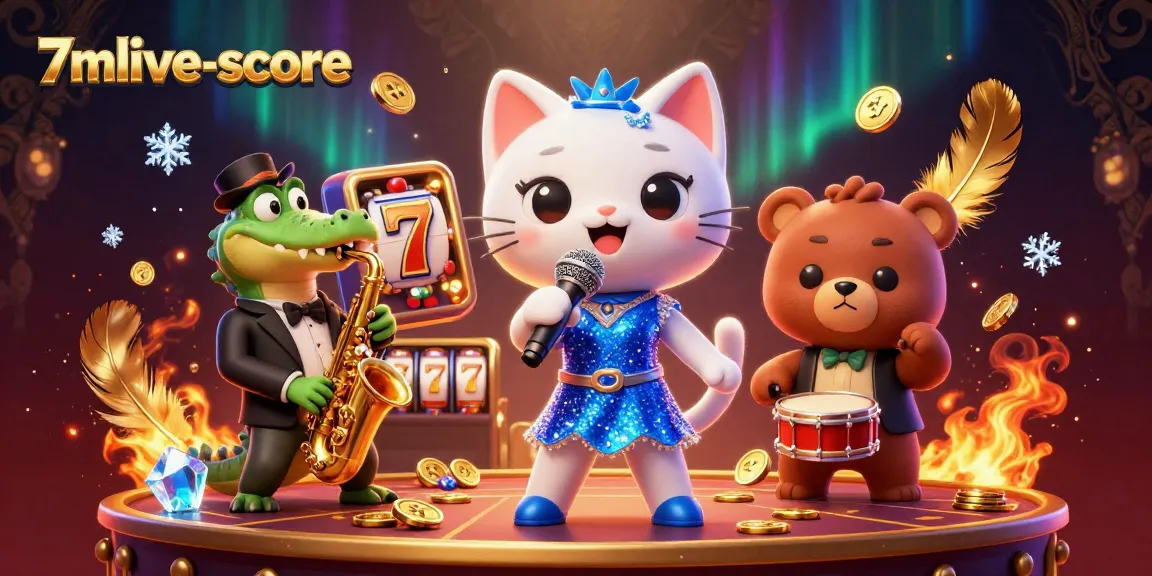 Experience 7mlive-score with engaging cartoon characters and dynamic casino elements in this vibrant scene.