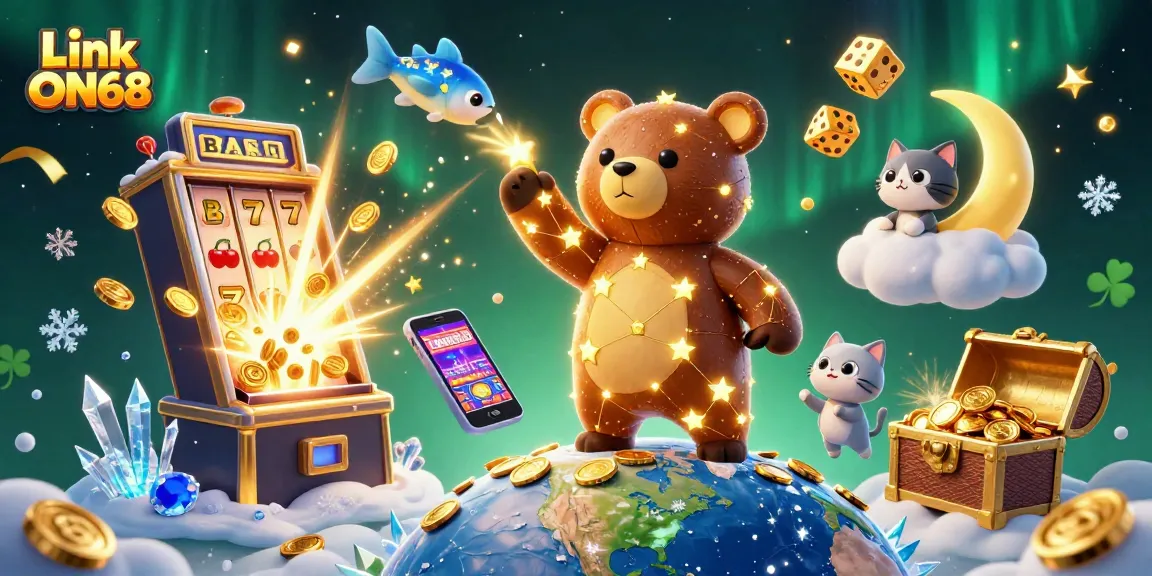 Experience dynamic wins with Link ON68 in a vibrant, engaging casino-themed scene featuring 3D characters.