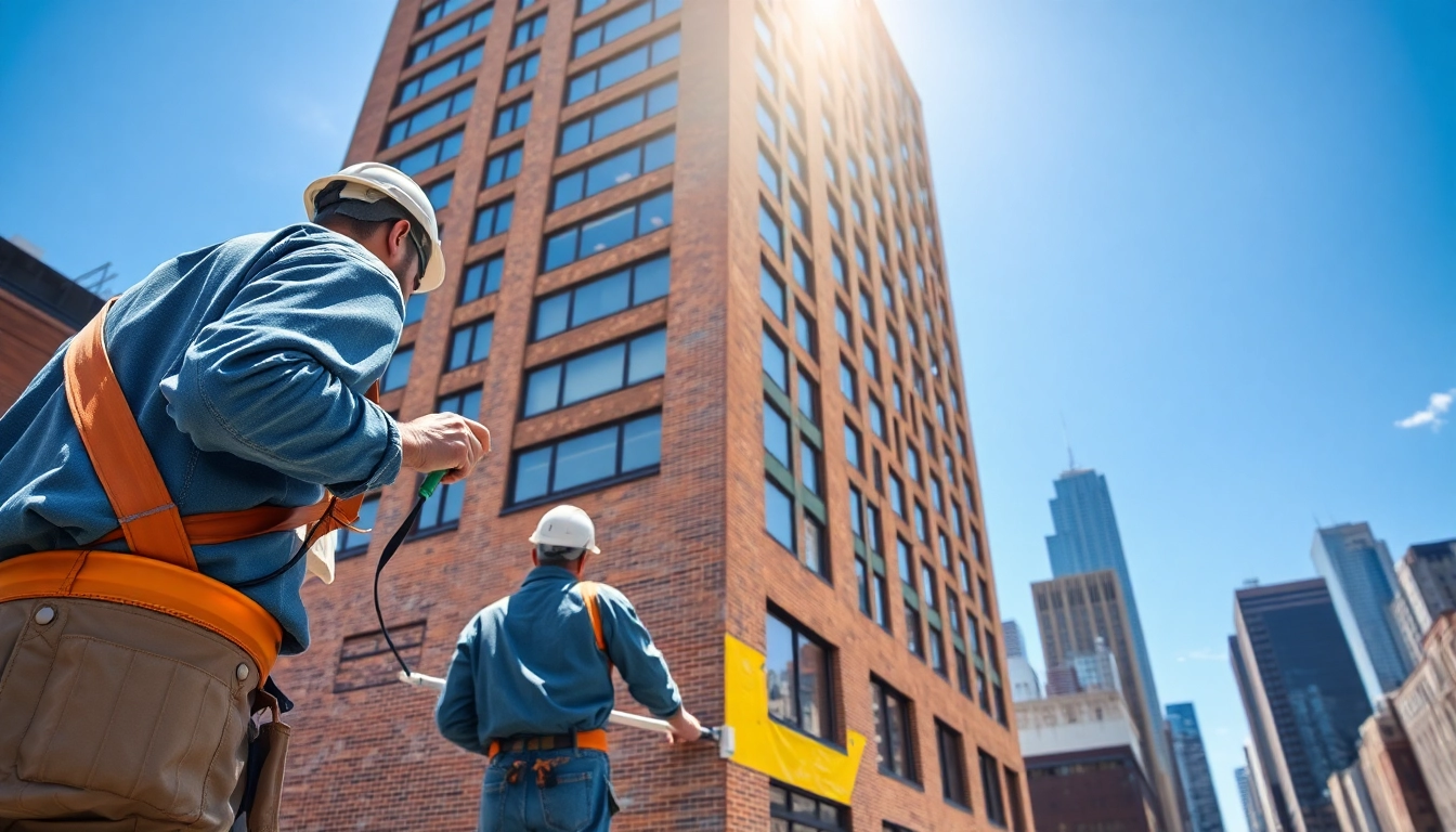 Transforming exteriors through expert commercial painting in a vibrant urban setting.