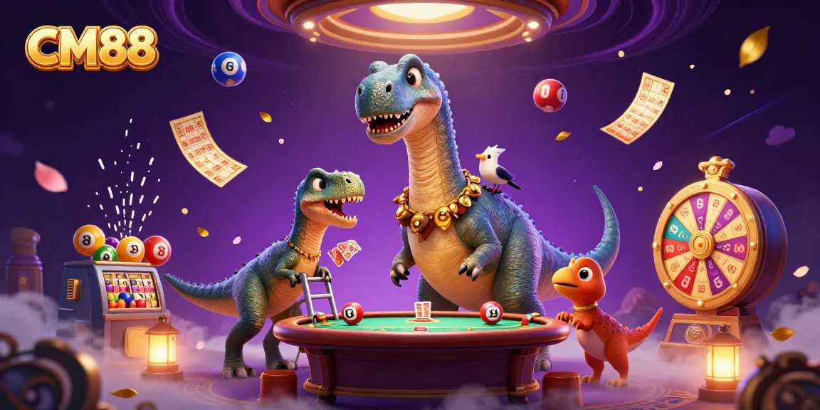 Experience CM88's lively casino atmosphere with a dinosaur dealer and colorful game elements.