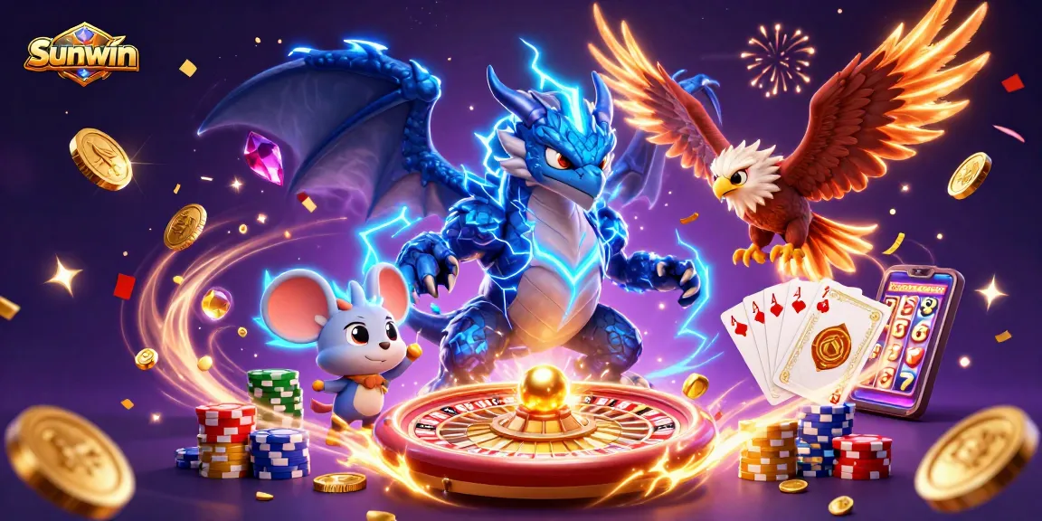 Win big with Sunwin in this vibrant casino scene featuring thrilling characters and dazzling game elements.
