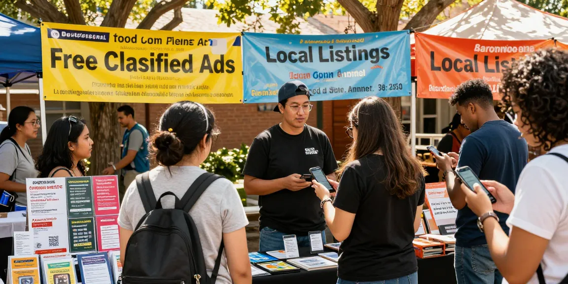 Engaging marketplace scene with community members interacting on BedPersonal for local classifieds.