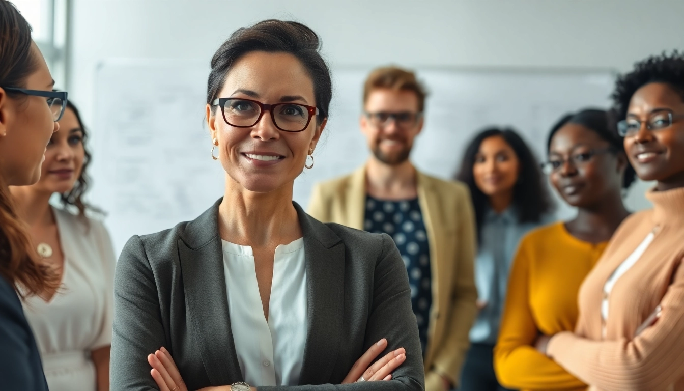 Empower individuals through Career coaching as a professional guides a diverse group in a modern office.