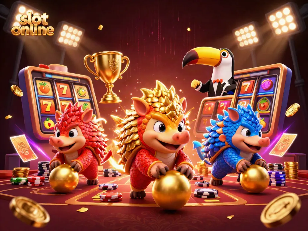 Spin the reels in this lively slot online scene featuring dynamic pangolin characters and vibrant slot elements.