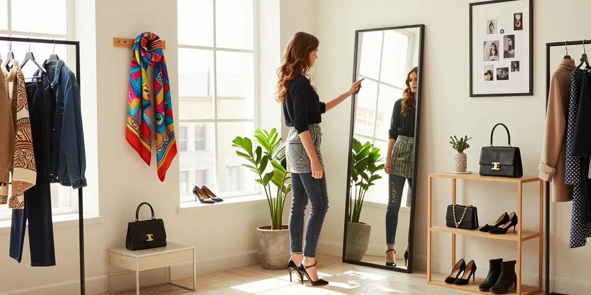 Consulenza d'immagine Milano: donna elegante che analizza il proprio guardaroba in un ambiente luminoso e moderno.