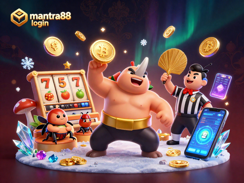 Hit the jackpot with mantra88 login as a beetle champion in a vibrant casino scene.